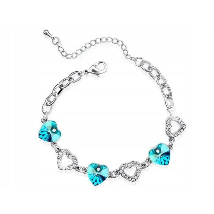 Bratara cu inimioare azur, Lovrin, 26cm, placata cu argint