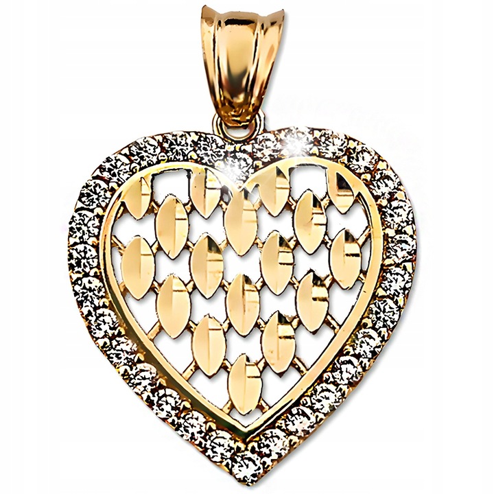 Pandantiv din aur 585 in forma de inima, cu zirconii, 2,0cm x 1,5cm, Lovrin