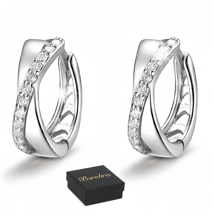 Cercei din argint 925 cu zirconii, Bsrebra, 1.2cm