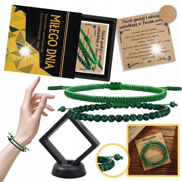 Bratara dama malachit, set 2 in 1, verde, 16x26cm, cutie cadou