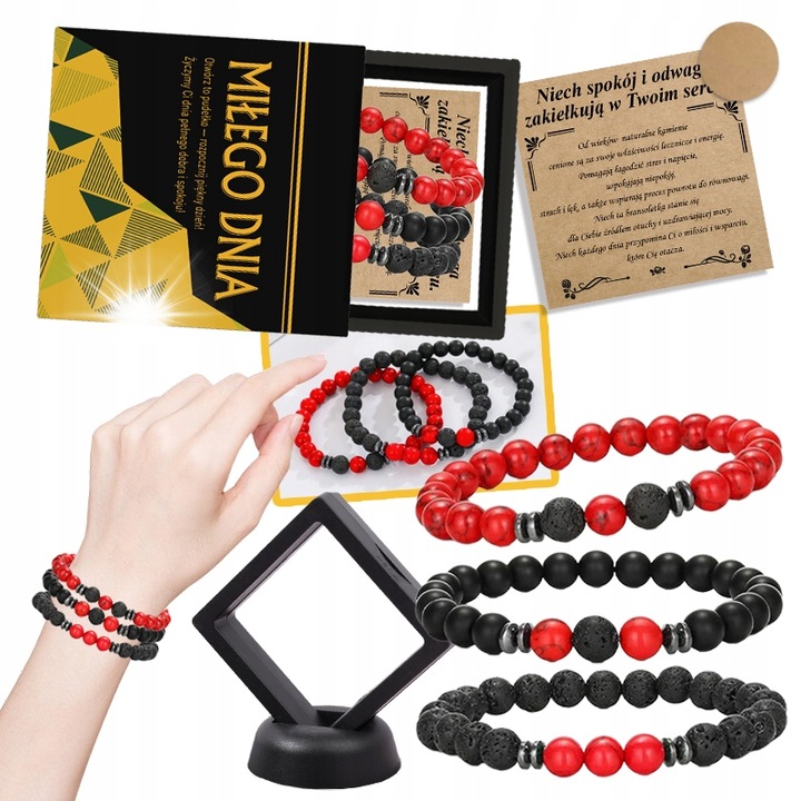 Bratara din pietre naturale Howlit, Turmalin, Lava, set 3 bucati, multicolor, 19cm