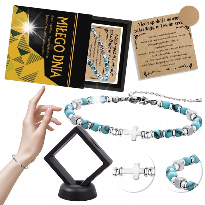 Bratara dama cu turcoaz, set cu cutie de prezent, 17-18.5 cm, multicolor