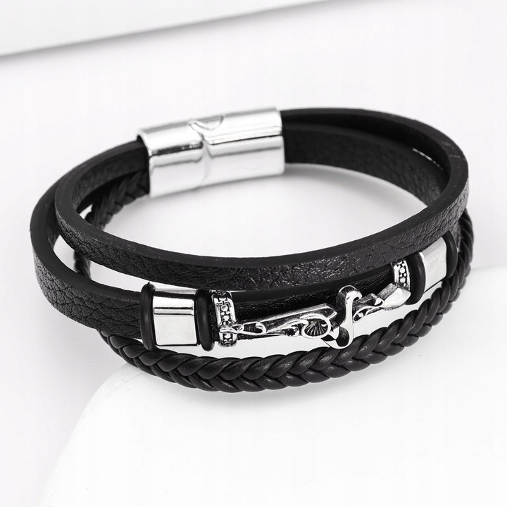 Bratara din piele ecologica neagra pentru femei, 21 cm, 2.5 cm latime, in set cu suport 3D pentru bijuterii