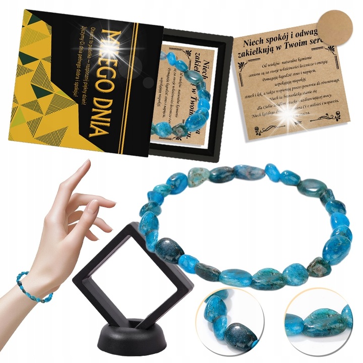 Bratara dama, Apatit, multicolor, 19cm, set cu cutie