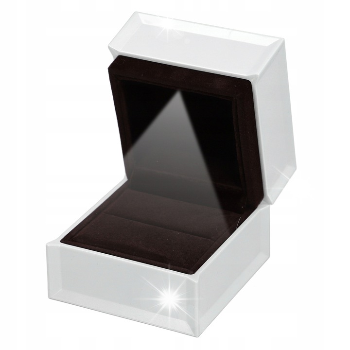 Cutie bijuterie pentru inel de logodna cu iluminare LED, alb, 8x8x7cm