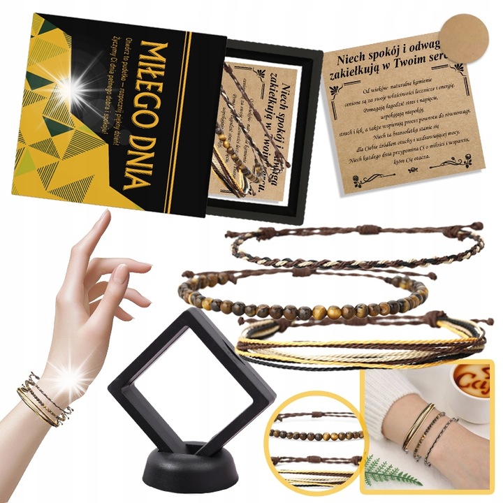 Bratara set tigru ochi si sfoara, multicolor, 17-32cm, 3 piese, cutie cadou