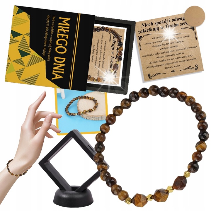 Bratara din piatra naturala Ochi de Tigru, multicolor, 19 cm, set cu cutie