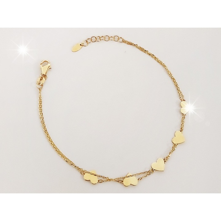 Bratara din aur 585 cu inimioare, 20cm, aur galben