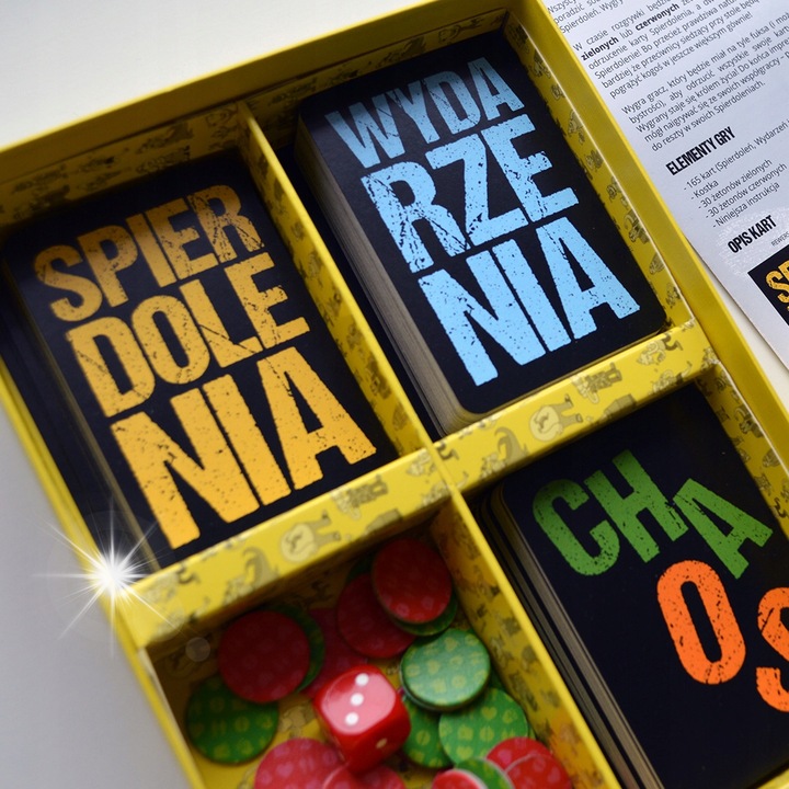 Настолна игра Spierdolada, 2-6 играчи, 18+, 165 карти, 30 жетона, 2023