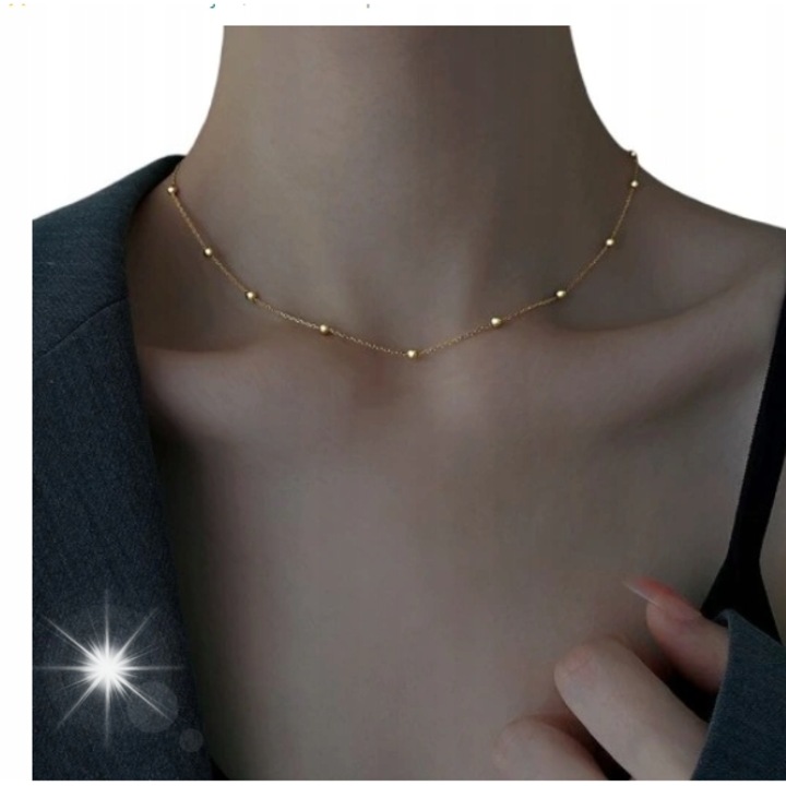 Colier auriu din titan si otel inoxidabil, 40cm + 5cm, bijuterie pentru femei