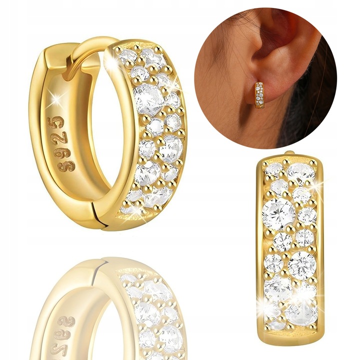 Cercei eleganti din argint 925 cu zirconiu, aurii, 10.5mm, set cadou