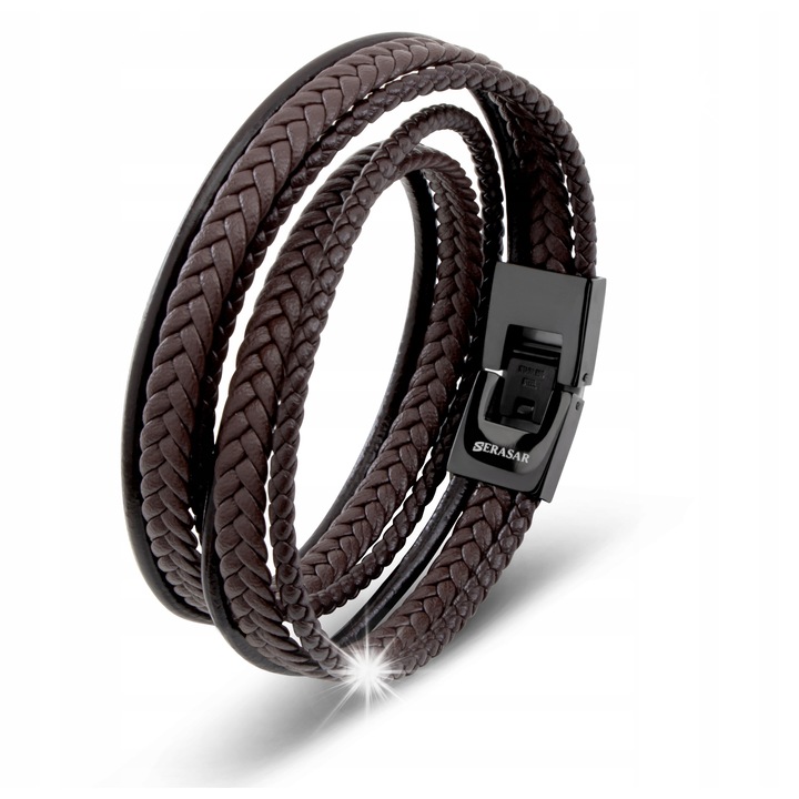 Bratara din piele pentru barbati, Serasar, 40cm, culoare maro, design elegant