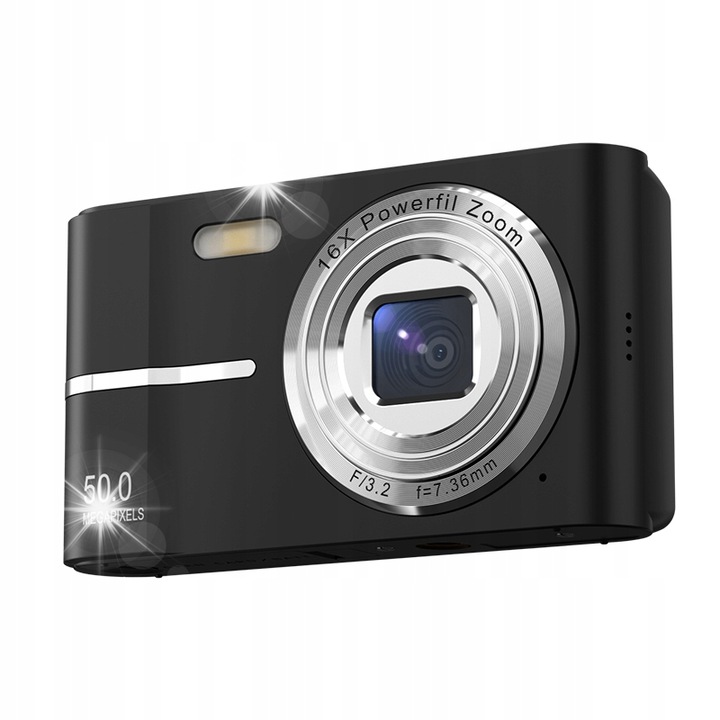 Aparat foto compact, 50MP, 16x zoom, negru, cu card SD 32GB