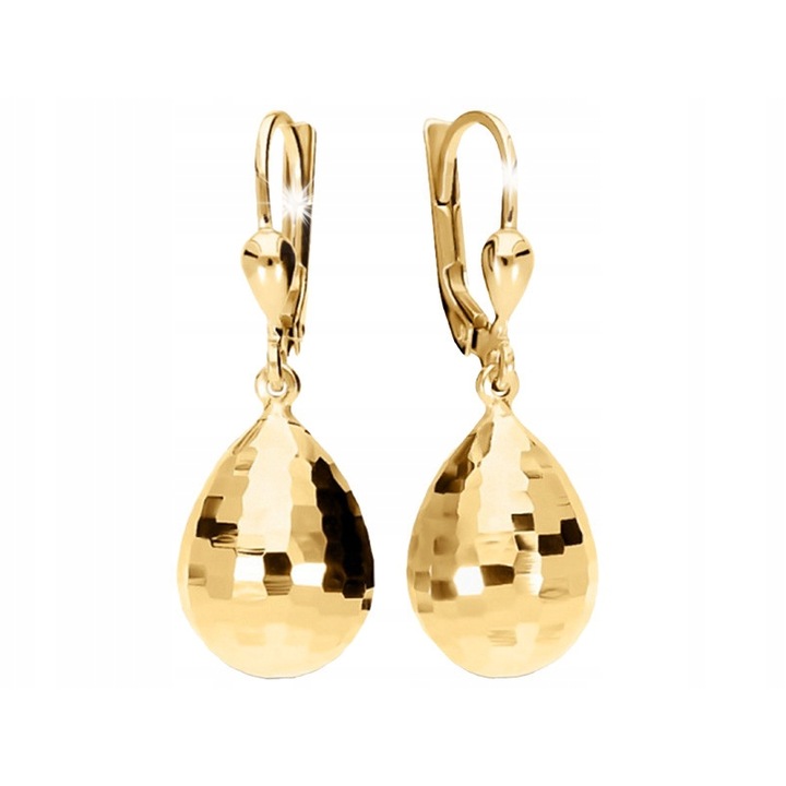 Cercei din aur 585, Lovrin, picaturi stralucitoare, 3 cm x 1,2 cm, aur galben