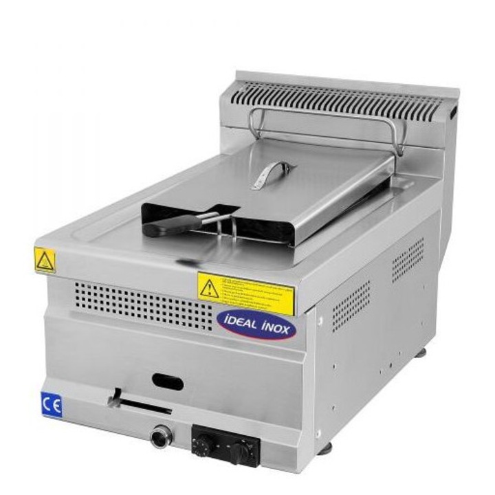 Friteuza gaz, 15 l, IdealInox, CLR.TC.7FG400-BANC, constructie inox, termostat reglabil 100-180C, dimensiuni 400x700x300 mm