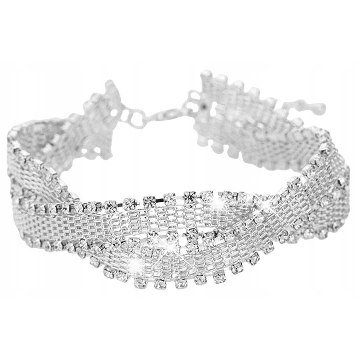 Bratara impletita Lovrin, cu cristale albe, 19cm