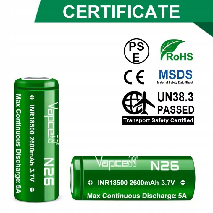 Батерия Vapcell INR18500 2600mAh 3,7V 5A 18.3x50mm