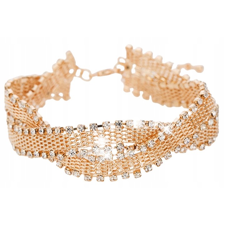 Bratara impletita, placata cu aur si zirconii albe, Lovrin, 19cm, reglabila 4cm