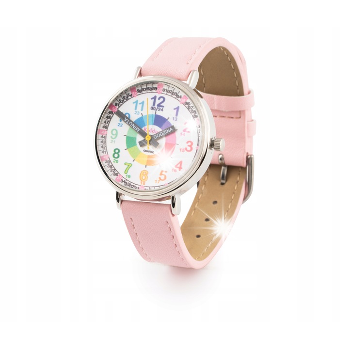 Ceas copii Kiddus, Time Teacher, digital, roz, 38x40x24mm, curea 21cm