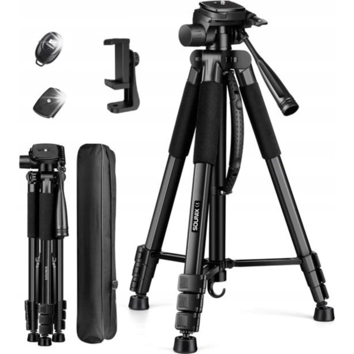 Stativ foto Sounix, inalt, 188cm, negru, compatibil cu smartphone-uri si camere, usor si portabil