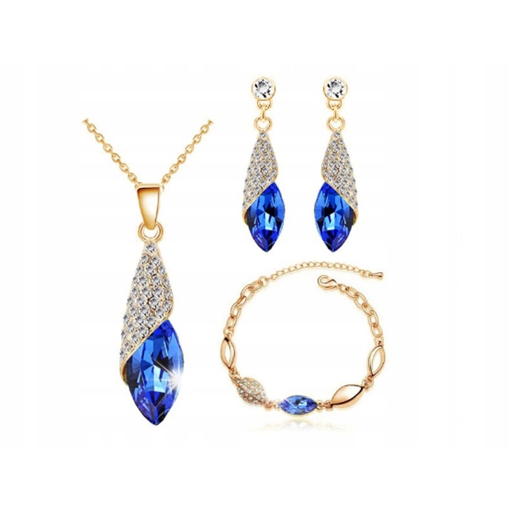 Set bijuterii placate cu aur Lovrin, cercei 4cm, lantisor 46cm, bratara 23cm