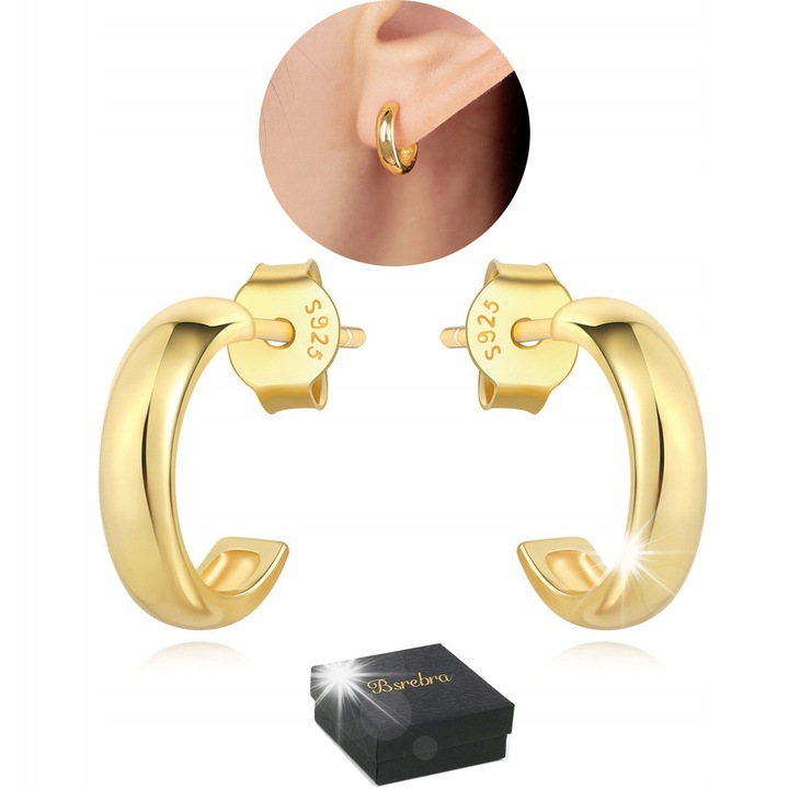 Cercei Bsrebra argint 925, placati cu aur, 3mmx12mm, hipoalergici, set