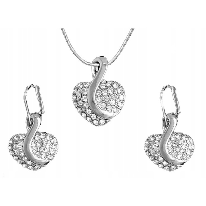 Set bijuterii dama, Lovrin, colier 45cm, cercei 3,4cm, placat cu argint