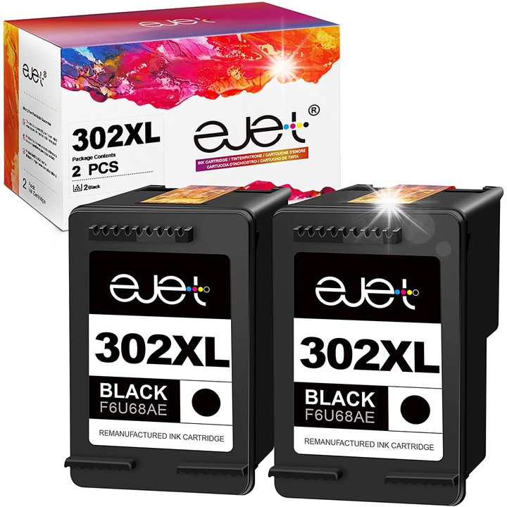Ejet 302XL tintapatron, 2 darab, fekete, 480 oldal, kompatibilis HP Officejet 3830, 4520, Deskjet 2130