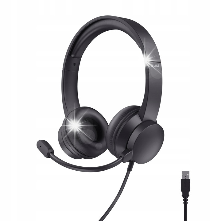 Casti PC Trust Roha II, nausne, USB, microfon, 1,8m, 15,5x17x6,5cm, negru