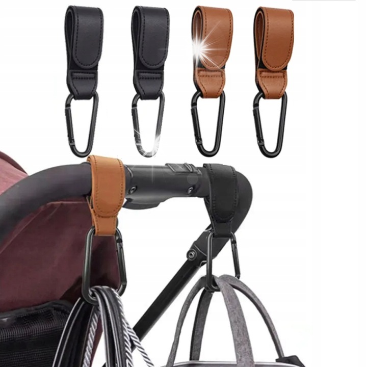 Set 4 carlige din Piele pentru Carucior, Hartie Multifunctionala, Negru, Capacitate 5 kg