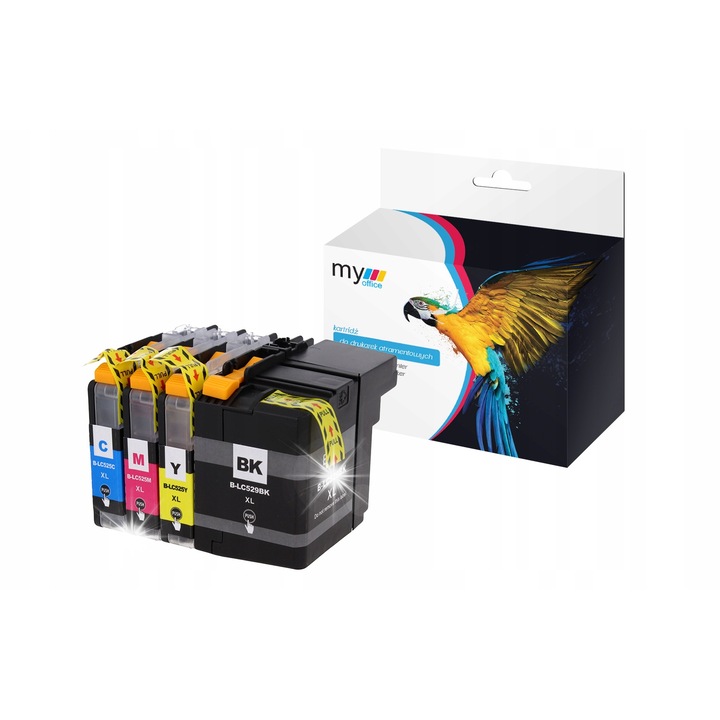 Set 4 cartuse cerneala LC525 LC529 pentru imprimante Brother, negru 58ml, cyan 15ml, MY Office, magenta 15ml, galben 15ml