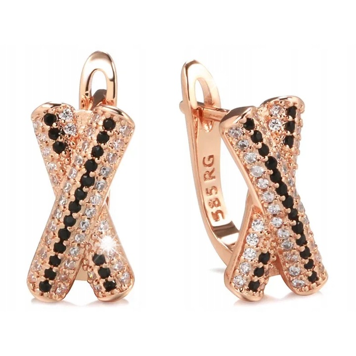 Cercei X din metal placat cu aur roz, pentru dama