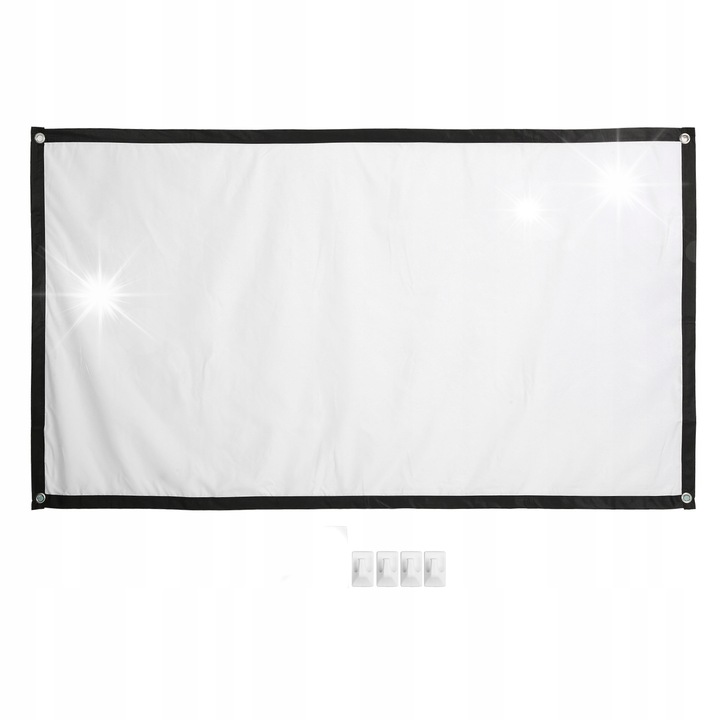 Прожекционен екран 60 инча, 16:9, 180 градуса, за вътрешна/външна употреба, комплект с 4 куки