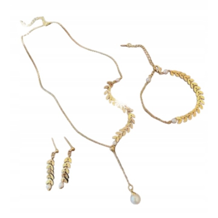 Set bijuterii dama, aur 18K, lungime bratara 17+5,5cm, lungime colier 48,5+5,5cm