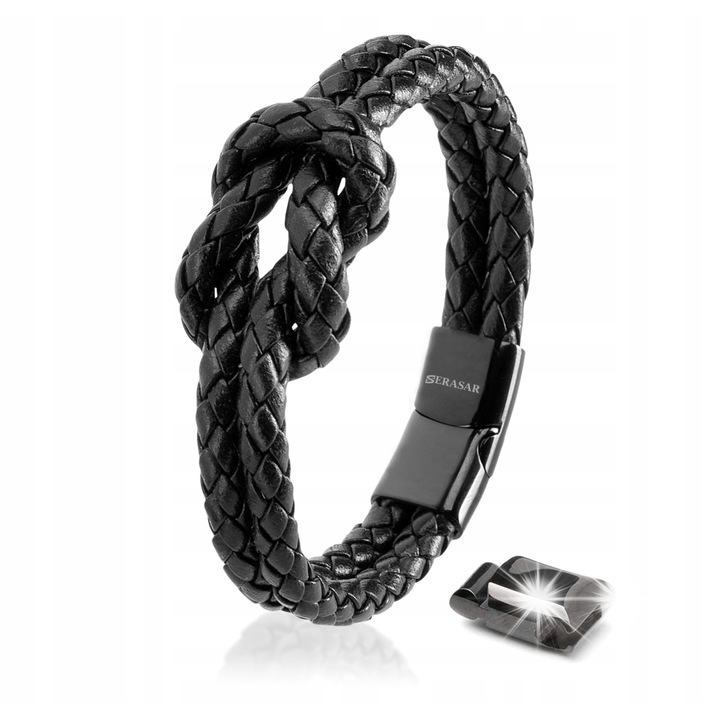 Bratara din piele SERASAR, neagra, 18cm