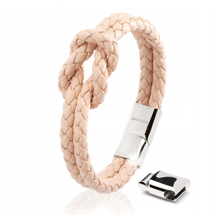 Bratara din piele SERASAR, roz, 16cm, cu inchidere magnetica