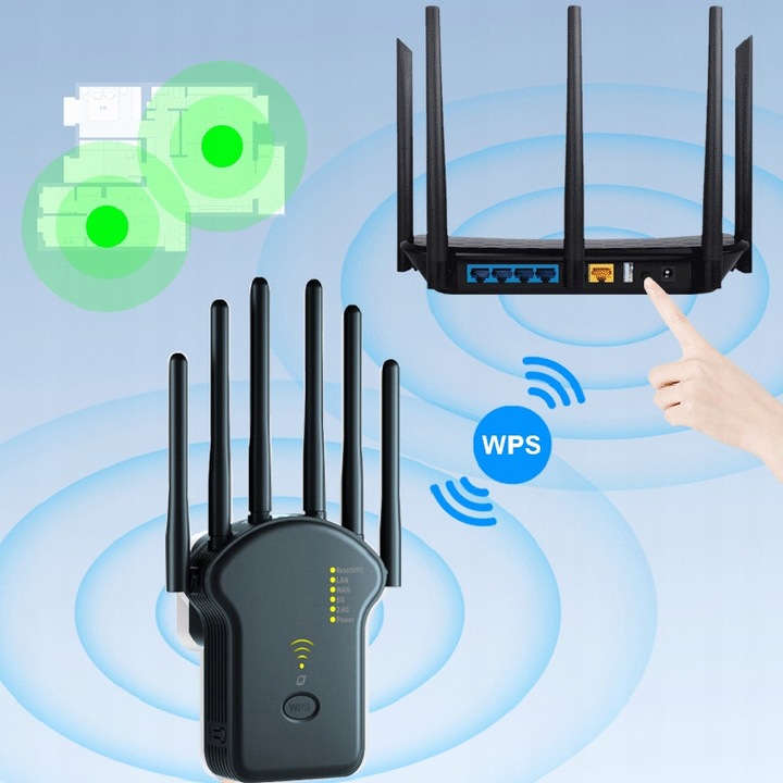 Amplificator semnal WiFi 1200M, 6 antene, 2.4G+5GHz, negru, 9.8x8.9x4.3cm