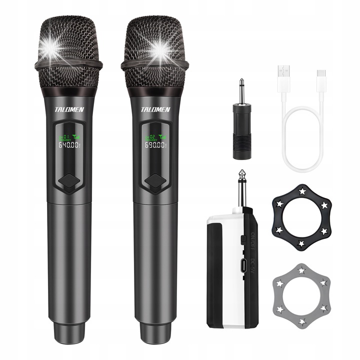 Mikrofon fara fir Talomen K60-2, set cu 2 microfoane, 160m, pentru karaoke, evenimente, negru