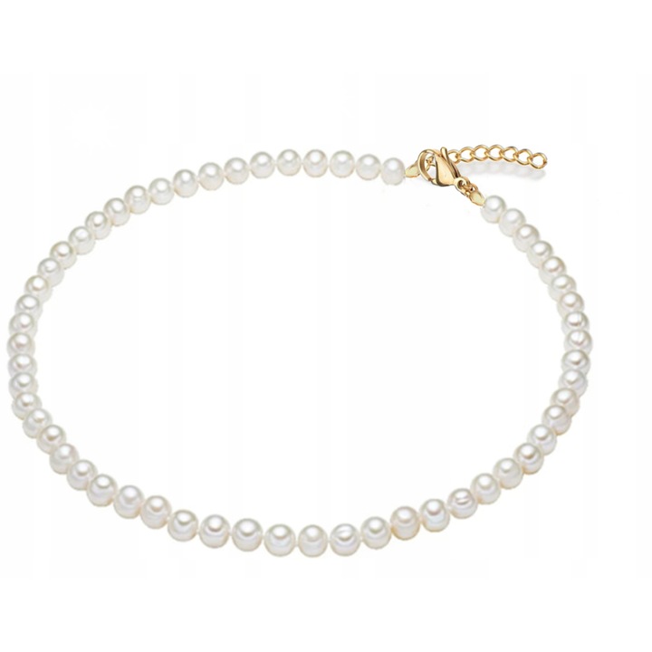 Colier dama, Lovrin, perle sintetice 8mm, placat cu aur, 42cm