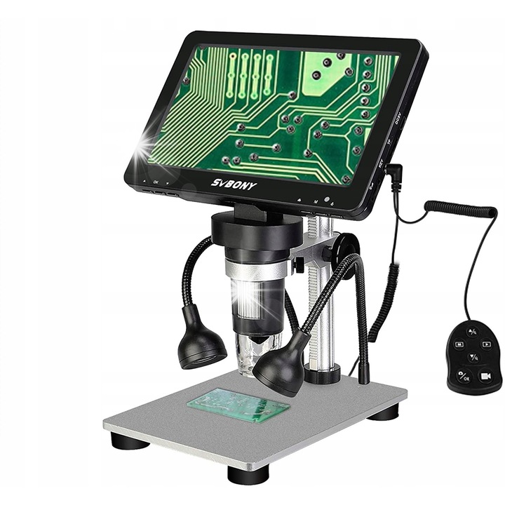 SV604 digitális mikroszkóp, 1-1200X, 12MP, 1080P, 7 hüvelykes LCD kijelző, fém állvánnyal