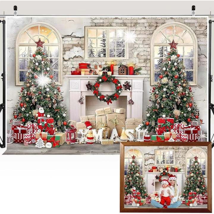 Fundal fotografic pentru Craciun, 2.1x1.5m, vinil, reutilizabil