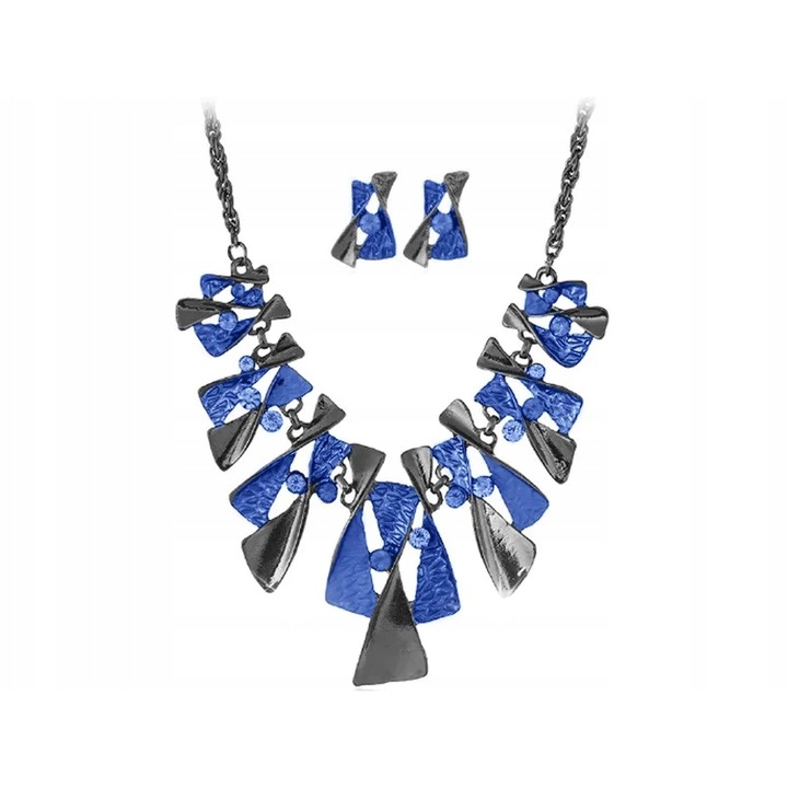 Set bijuterii, Lovrin, zirconii albastre, colier 47cm, cercei 1,7cm