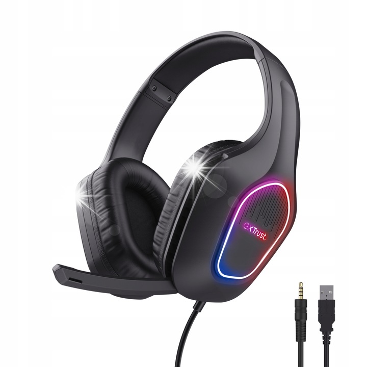 Casti gaming, Trust, GXT 419 Rayne, multicolor, 50mm, 3,5mm si USB