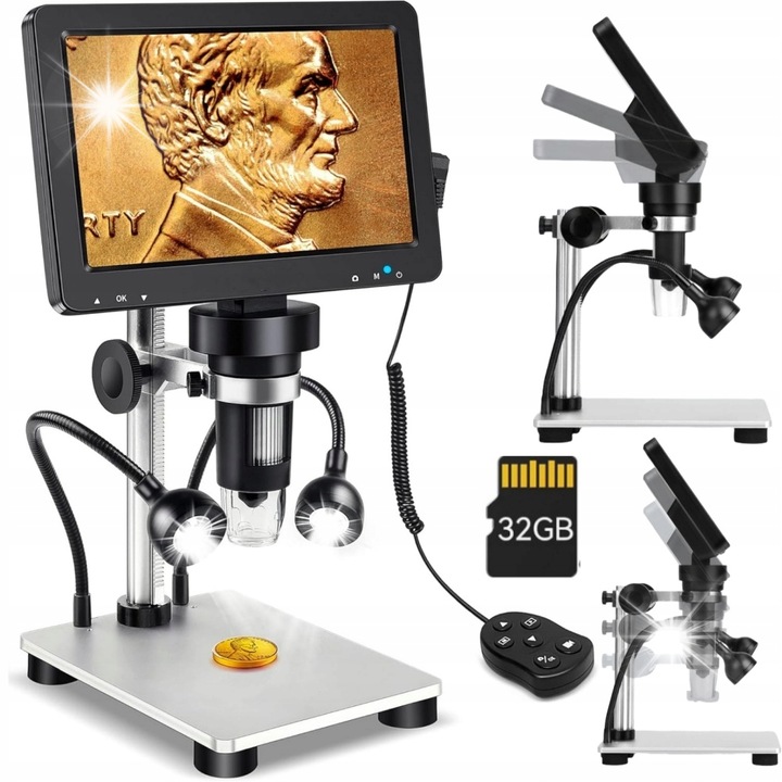 Дигитален микроскоп 1200x, 12MP, HD екран 7'', LED осветление, регулируем