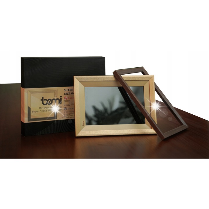 Rama foto digitala Bemi Frame 10.1" cu WiFi, 2 rame externe, aurie, 16GB