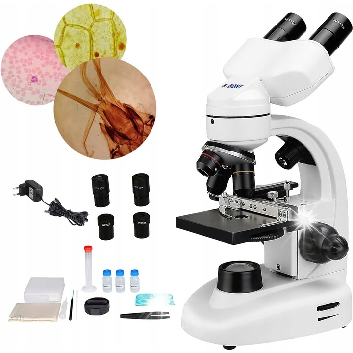 Бинокулярен микроскоп Svbony SV605, 80X-1600X, двойно LED осветление, 185x140x290 мм