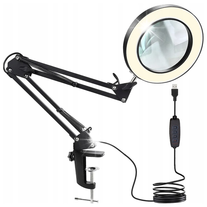 LED kozmetikai nagyítós lámpa, 10x, 3 világítási szín, 65x15x5cm, komplett készlet