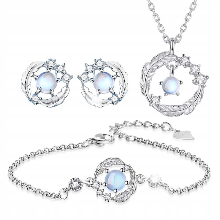 Set bijuterii dama, argint S925, alb, colier 40+5cm, cercei 1cm, bratara 16,5+4cm, design elegant