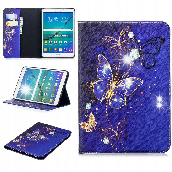 Tok Samsung Galaxy Tab S2 8.0 tablethez, szintetikus bőr és szilikon, állvánnyal, fekete