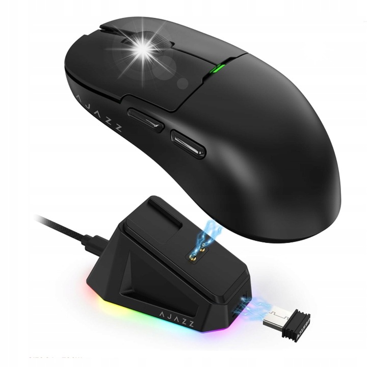 Mouse de gaming AJ159P, senzor PAW 3395, cu statie de incarcare, negru